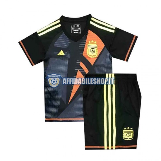 Maglia Argentina Portiere Nero Euro 2024 Bambino 3-13 anni Manica Corta, Gara Home