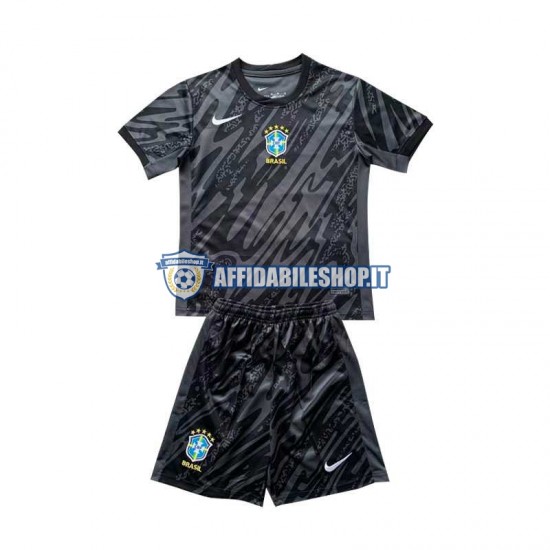 Maglia Brasile Portiere Nero Copa America 2024 Bambino 3-13 anni Manica Corta, Gara Away