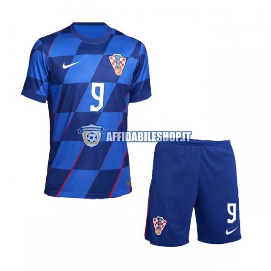 Maglia Croazia Andrej Kramaric 9 Euro 2024 Bambino 3-13 anni Manica Corta, Gara Away