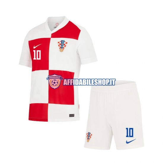 Maglia Croazia Modrić Luca 10 Euro 2024 Bambino 3-13 anni Manica Corta, Gara Home