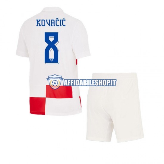 Maglia Croazia Mateo Kovacic 8 Euro 2024 Bambino 3-13 anni Manica Corta, Gara Home