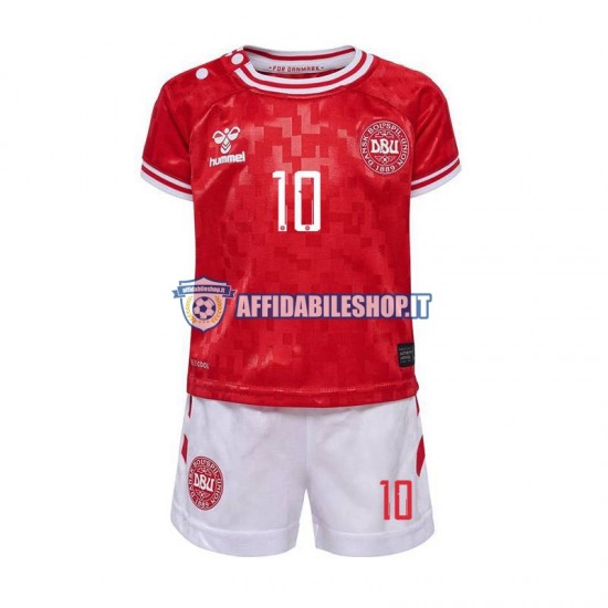 Maglia Danimarca Eriksen 10 Euro 2024 Bambino 3-13 anni Manica Corta, Gara Home