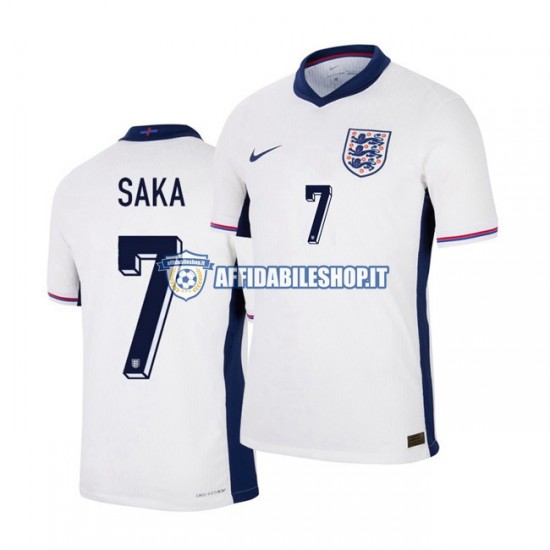 Maglia Inghilterra Bianco Saka 7 Euro 2024 Uomo Manica Corta, Gara Home