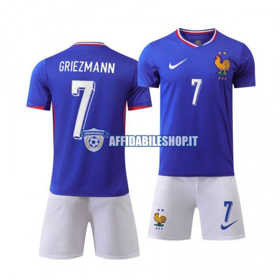 Maglia Francia Blu Antoine Griezmann 7 Euro 2024 Bambino 3-13 anni Manica Corta, Gara Home