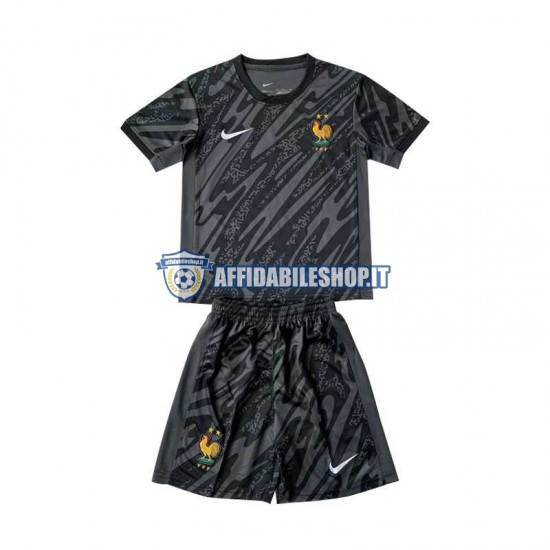 Maglia Francia Portiere Nero Euro 2024 Bambino 3-13 anni Manica Corta, Gara Away