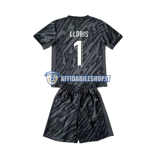 Maglia Francia Portiere Nero Hugo Lloris 1 Euro 2024 Bambino 3-13 anni Manica Corta, Gara Away