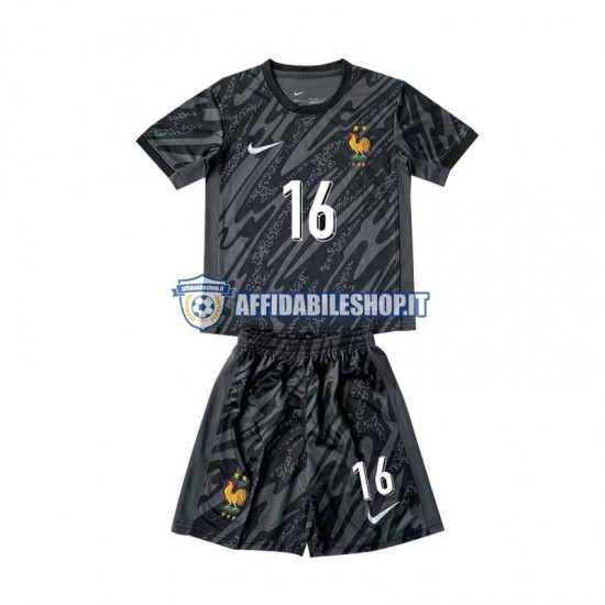 Maglia Francia Portiere Nero Mike Maignan 16 Euro 2024 Bambino 3-13 anni Manica Corta, Gara Away