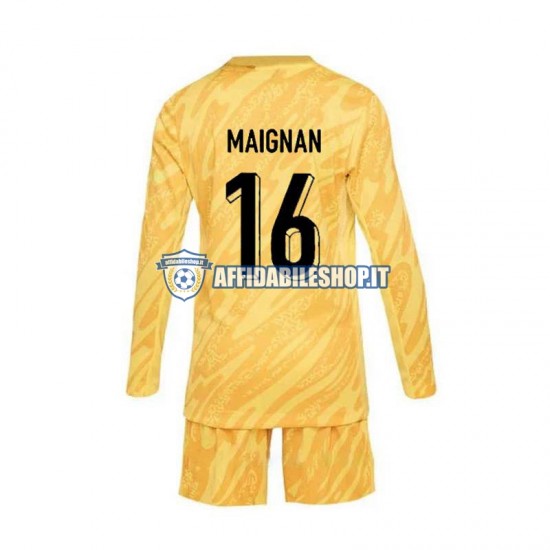 Maglia Francia Portiere Giallo Mike Maignan 16 Euro 2024 Bambino 3-13 anni Manica Lunga, Gara Home