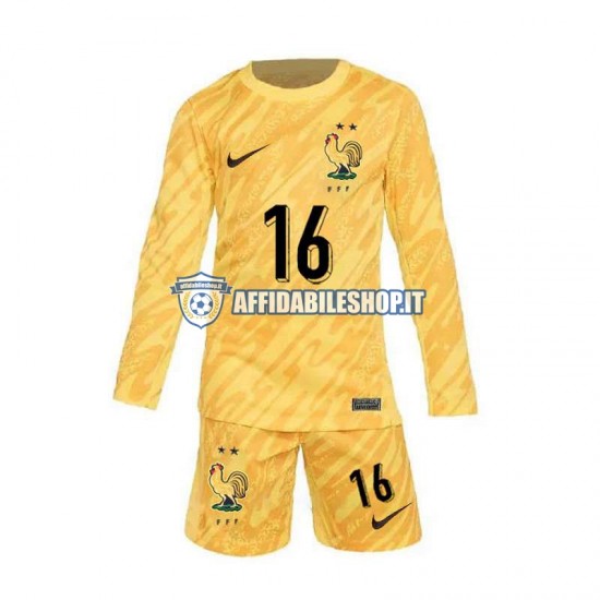 Maglia Francia Portiere Giallo Mike Maignan 16 Euro 2024 Bambino 3-13 anni Manica Lunga, Gara Home