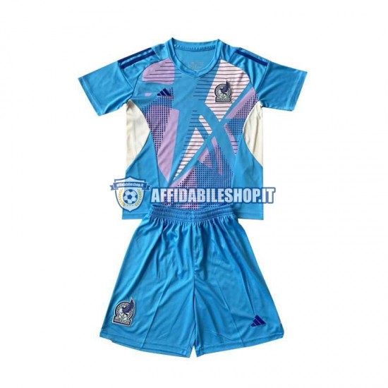 Maglia Messico Portiere Blu 2024 Bambino 3-13 anni Manica Corta, Gara Terza