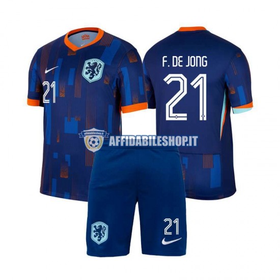 Maglia Paesi Bassi Frenkie de Jong 21 Euro 2024 Bambino 3-13 anni Manica Corta, Gara Away