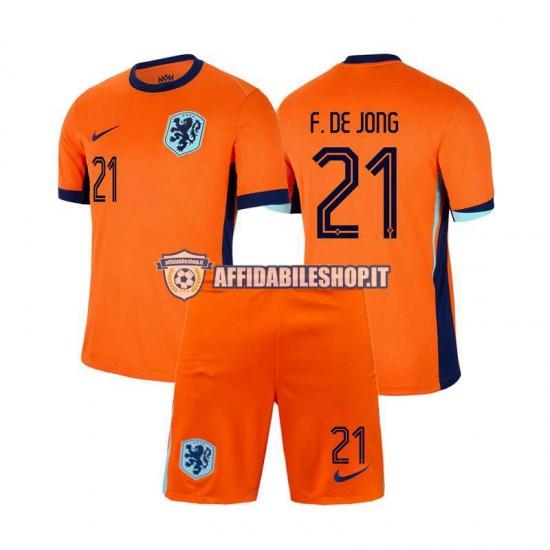 Maglia Paesi Bassi Frenkie de Jong 21 Euro 2024 Bambino 3-13 anni Manica Corta, Gara Home