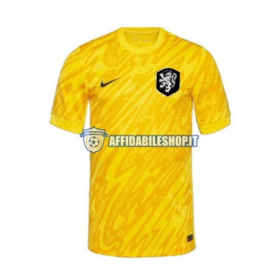 Maglia Paesi Bassi Portiere Giallo Euro 2024 Uomo Manica Corta, Gara Away