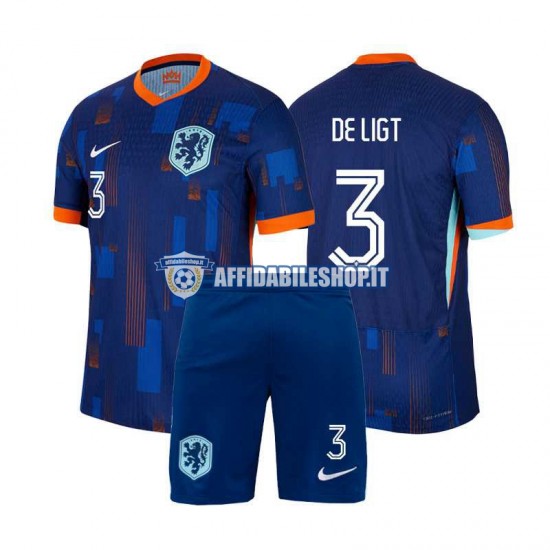 Maglia Paesi Bassi Matthijs de Ligt 3 Euro 2024 Bambino 3-13 anni Manica Corta, Gara Away