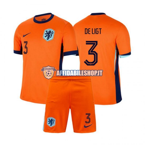 Maglia Paesi Bassi Matthijs de Ligt 3 Euro 2024 Bambino 3-13 anni Manica Corta, Gara Home