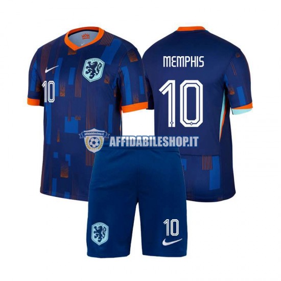 Maglia Paesi Bassi Memphis Depay 10 Euro 2024 Bambino 3-13 anni Manica Corta, Gara Away