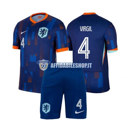 Maglia Paesi Bassi Virgil van Dijk 4 Euro 2024 Bambino 3-13 anni Manica Corta, Gara Away