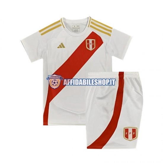 Maglia Perù Bianco Copa America 2024 Bambino 3-13 anni Manica Corta, Gara Home