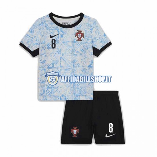 Maglia Portogallo Bruno Fernandes 8 Euro 2024 Bambino 3-13 anni Manica Corta, Gara Away