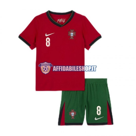 Maglia Portogallo Bruno Fernandes 8 Euro 2024 Bambino 3-13 anni Manica Corta, Gara Home