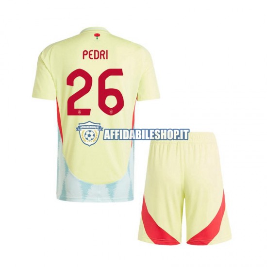 Maglia Spagna Pedri 26 Euro 2024 Bambino 3-13 anni Manica Corta, Gara Away