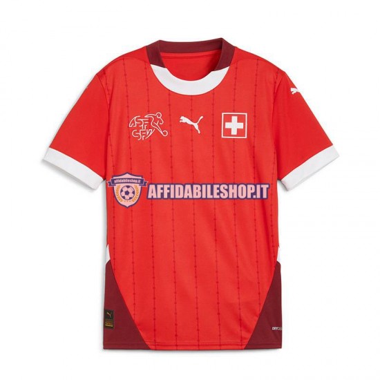 Maglia Svizzera Rosso Euro 2024 Uomo Manica Corta, Gara Home