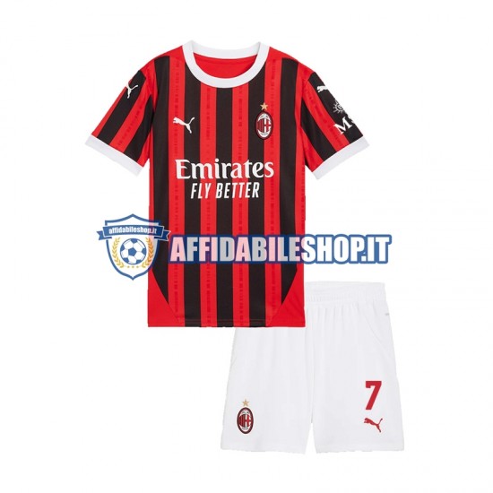 Maglia AC Milan Alvaro Morata 7 2024-2025 Bambino 3-13 anni Manica Corta, Gara Home