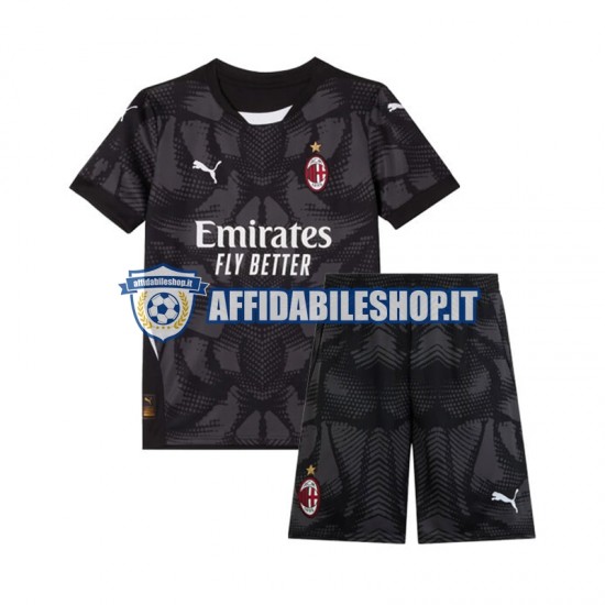 Maglia AC Milan Portiere Nero 2024-2025 Bambino 3-13 anni Manica Corta, Gara Home