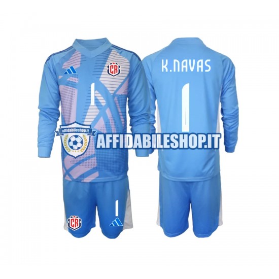 Maglia Costa Rica Portiere Blu Keylor Navas 1 2024 Bambino 3-13 anni Manica Lunga, Gara Home