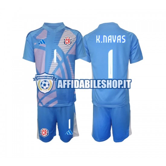 Maglia Costa Rica Portiere Blu Keylor Navas 1 2024 Bambino 3-13 anni Manica Corta, Gara Home