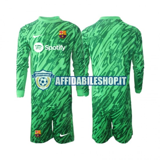 Maglia FC Barcelona Portiere Verde 2024-2025 Bambino 3-13 anni Manica Lunga, Gara Home