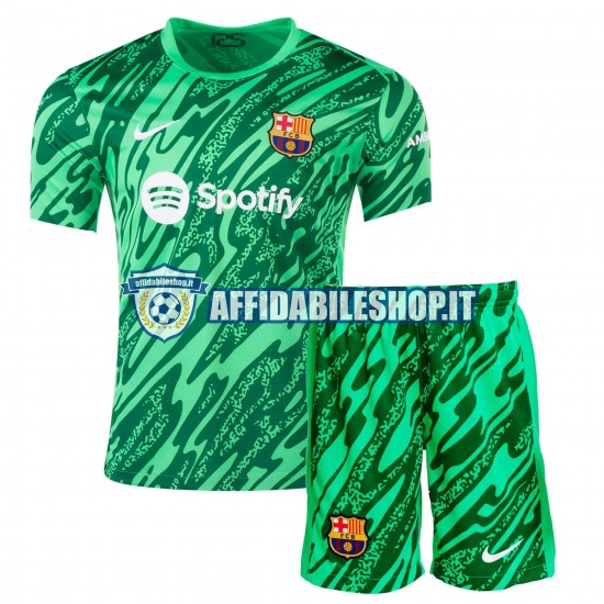 Maglia FC Barcelona Portiere Verde 2024-2025 Bambino 3-13 anni Manica Corta, Gara Home