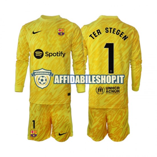 Maglia FC Barcelona Portiere Ter Stegen 1 2024-2025 Bambino 3-13 anni Manica Lunga, Gara Away