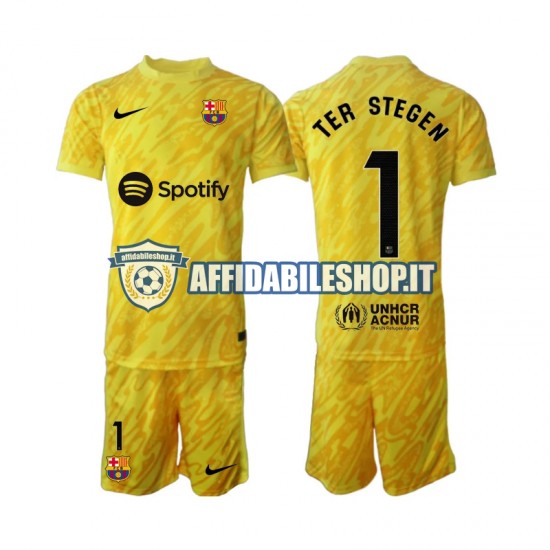 Maglia FC Barcelona Portiere Ter Stegen 1 2024-2025 Bambino 3-13 anni Manica Corta, Gara Away