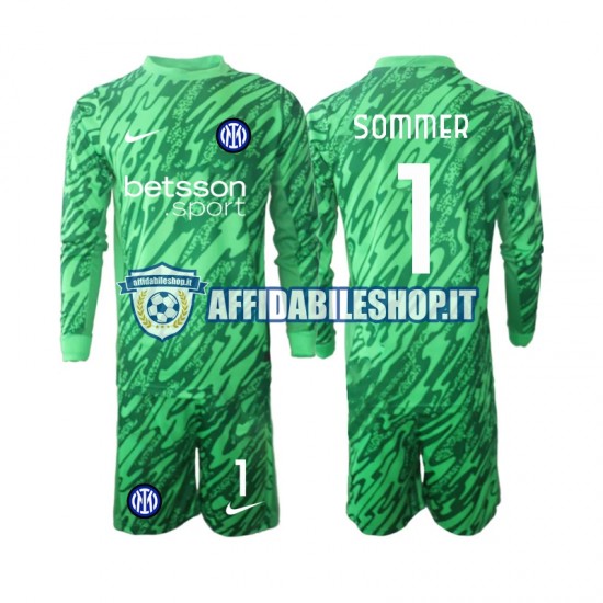 Maglia Inter Milan Portiere Yann Sommer 1 2024-2025 Bambino 3-13 anni Manica Lunga, Gara Home