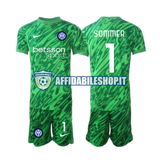 Maglia Inter Milan Portiere Yann Sommer 1 2024-2025 Bambino 3-13 anni Manica Corta, Gara Home