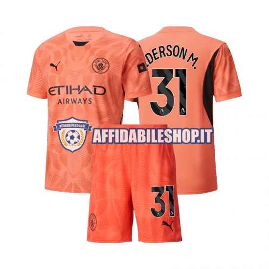 Maglia Manchester City Portiere Ederson Moraes 31 2024-2025 Bambino 3-13 anni Manica Corta, Gara Away