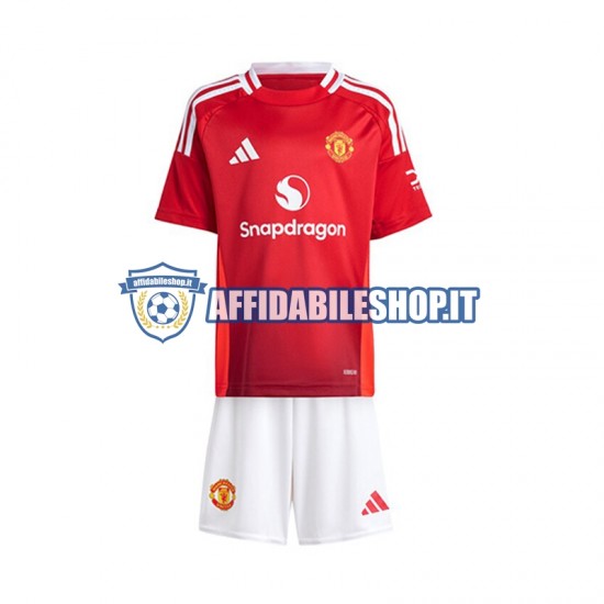 Maglia Manchester United Rosso 2024-2025 Bambino 3-13 anni Manica Corta, Gara Home