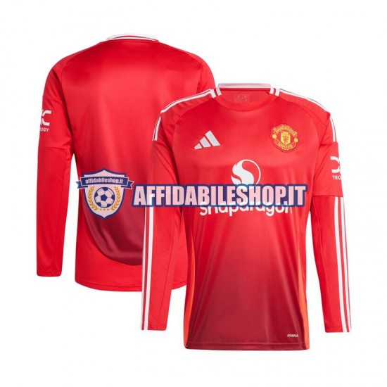 Maglia Manchester United Rosso 2024-2025 Uomo Manica Lunga, Gara Home