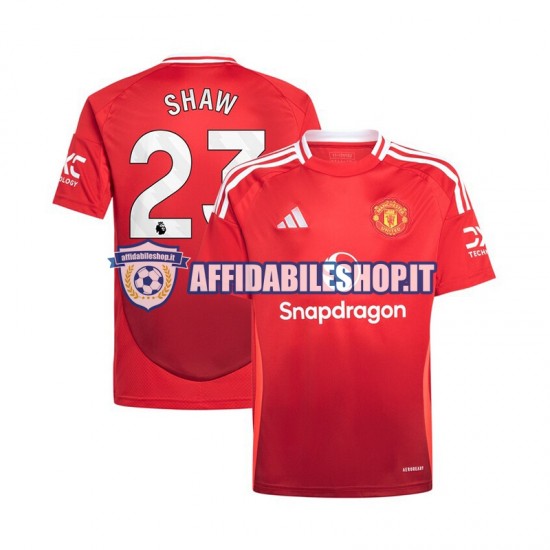 Maglia Manchester United Rosso Luke Shaw 23 2024-2025 Uomo Manica Corta, Gara Home