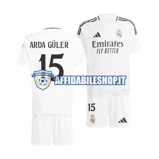 Maglia Real Madrid Arda Guler 15 2024-2025 Bambino 3-13 anni Manica Corta, Gara Home