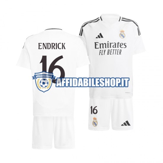 Maglia Real Madrid ENDRICK 16 2024-2025 Bambino 3-13 anni Manica Corta, Gara Home