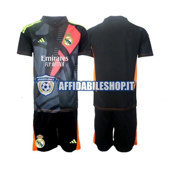 Maglia Real Madrid Portiere Nero 2024-2025 Bambino 3-13 anni Manica Corta, Gara Away