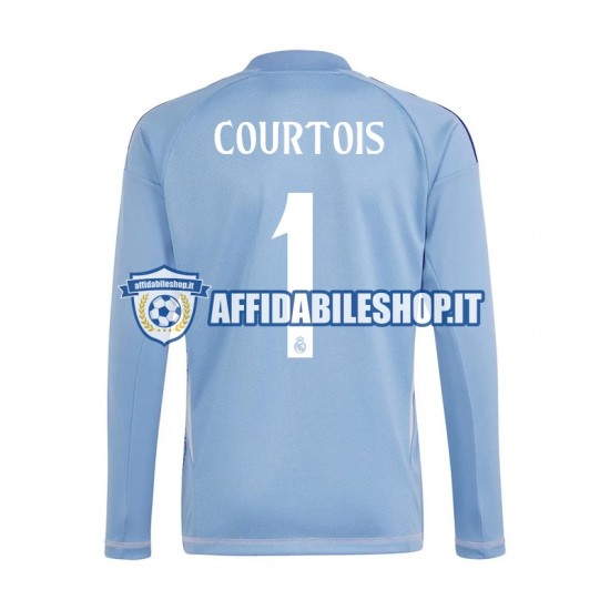 Maglia Real Madrid Portiere Blu Thibaut Courtois 1 2024-2025 Uomo Manica Lunga, Gara Home