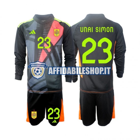 Maglia Spagna Portiere Unai Simon 23 Euro 2024 Bambino 3-13 anni Manica Lunga, Gara Away