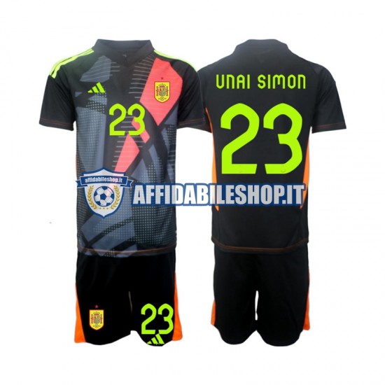 Maglia Spagna Portiere Unai Simon 23 Euro 2024 Bambino 3-13 anni Manica Corta, Gara Away