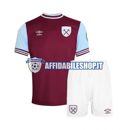 Maglia West Ham United 2024-2025 Bambino 3-13 anni Manica Corta, Gara Home