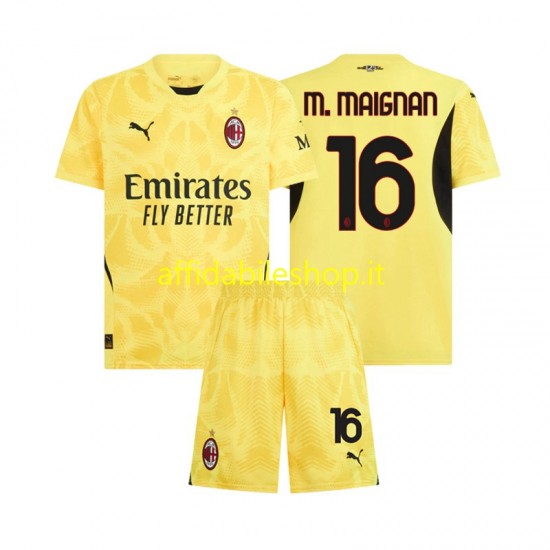 Maglia AC Milan Portiere Mike Maignan 16 2024-2025 Bambino 3-13 anni Manica Corta, Gara Away