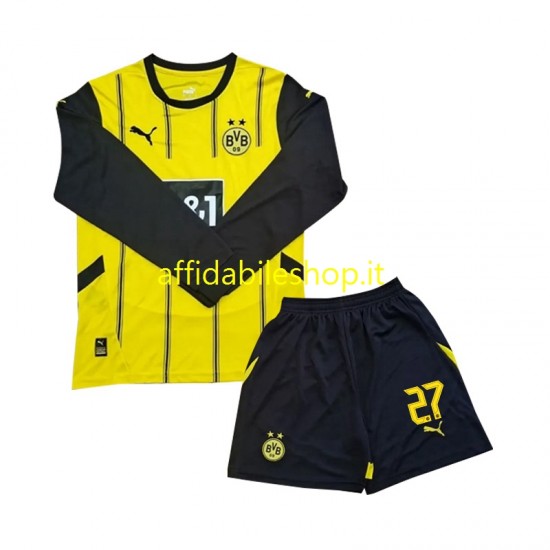 Maglia Borussia Dortmund Karim Adeyemi 27 2024-2025 Bambino 3-13 anni Manica Lunga, Gara Home