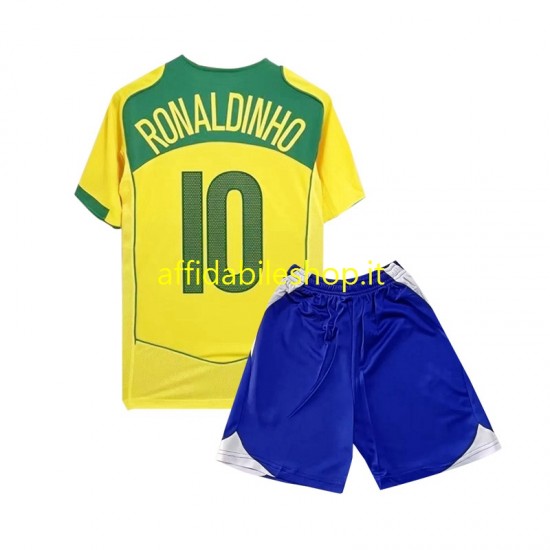 Maglia Brasile Ronaldiho 10 Retro 2004 Bambino 3-13 anni Manica Corta, Gara Home